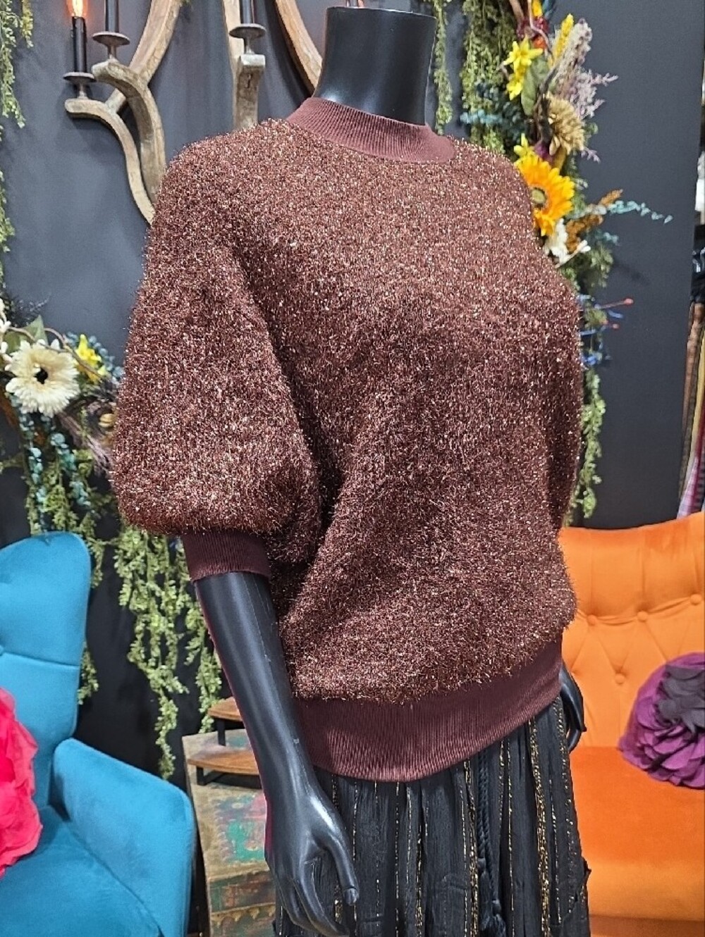 Maeve Sparkle Open-Back Sweater in Brown - Picture 6 of 10